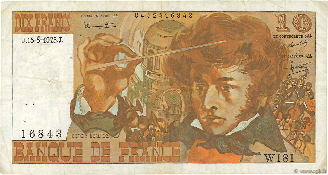 10 Francs BERLIOZ FRANCE  1975 F.63.10 VF