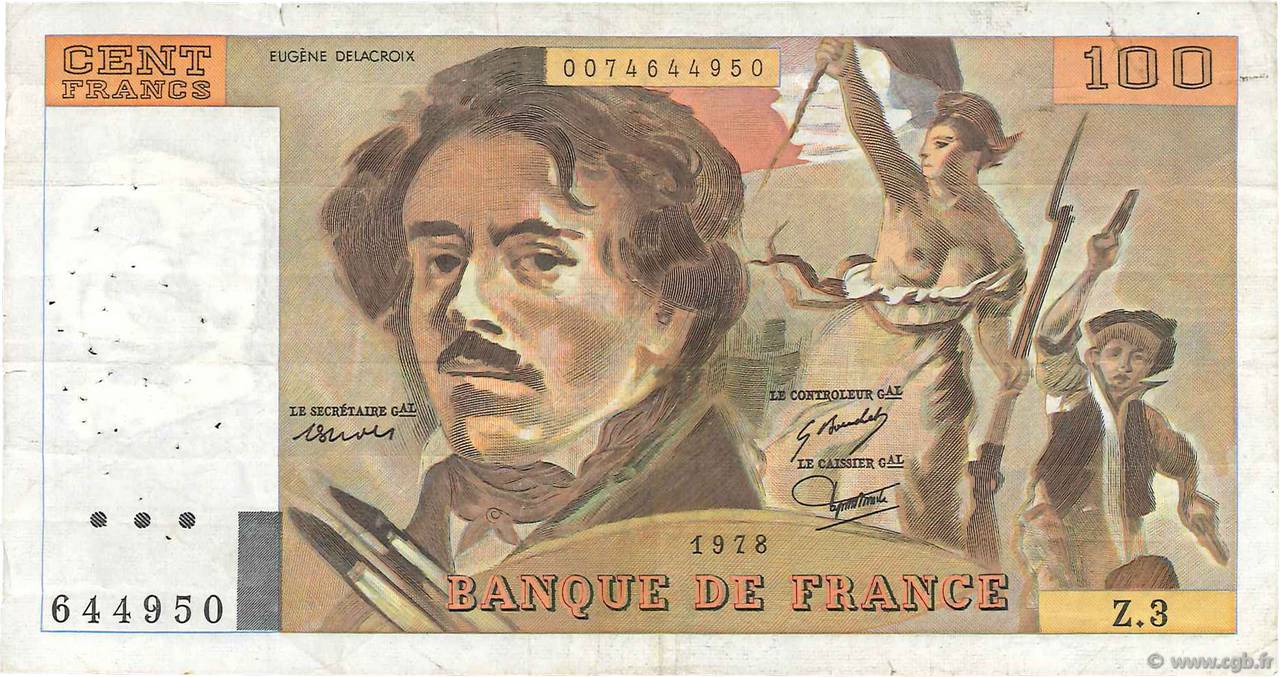 100 Francs DELACROIX FRANCE  1978 F.68.03 pr.TTB