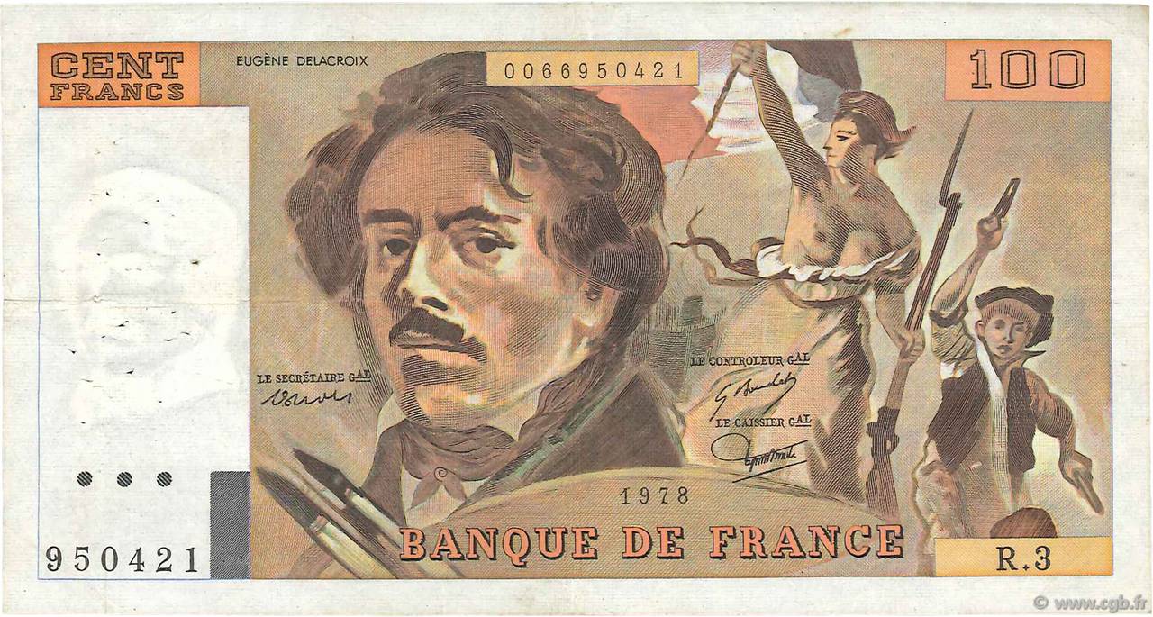 100 Francs DELACROIX modifié FRANCE  1978 F.69.01b TTB