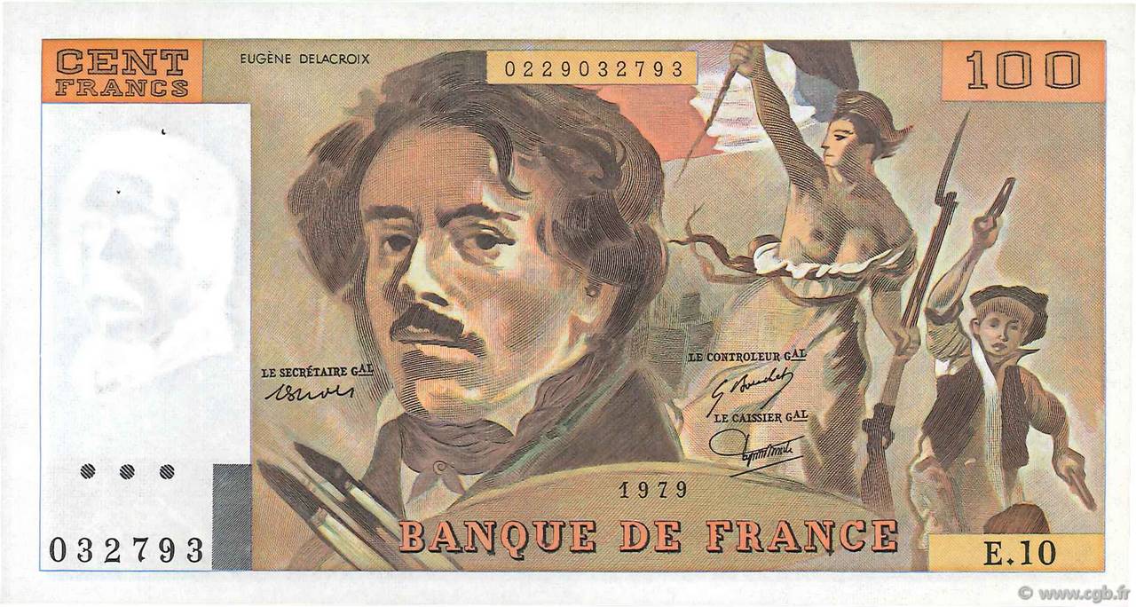 100 Francs DELACROIX modifié FRANCE  1979 F.69.02b XF