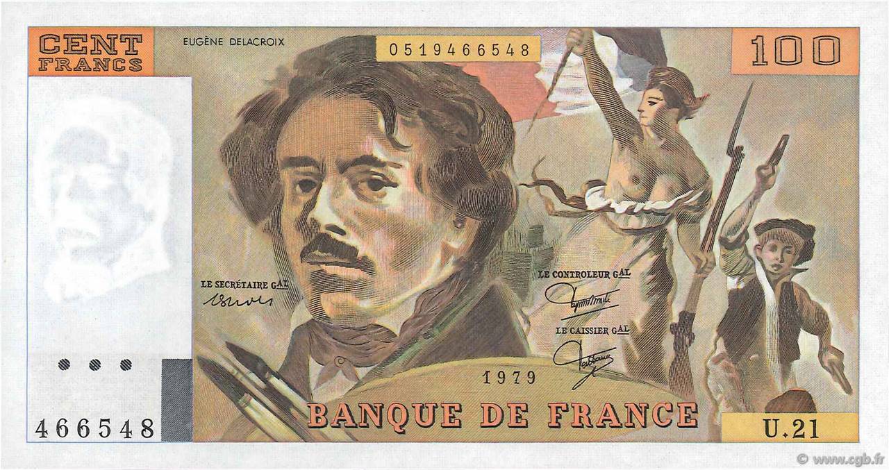100 Francs DELACROIX modifié FRANCE  1979 F.69.03 pr.NEUF
