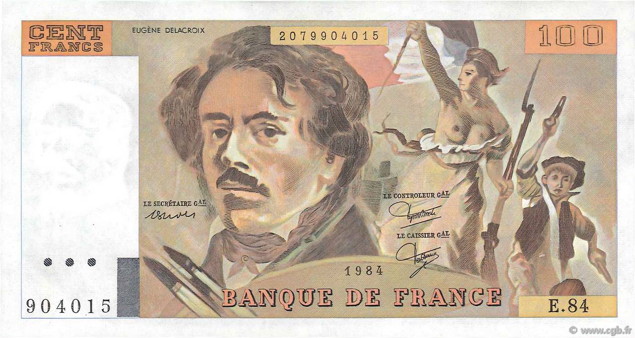 100 Francs DELACROIX modifié FRANCE  1984 F.69.08a SUP+