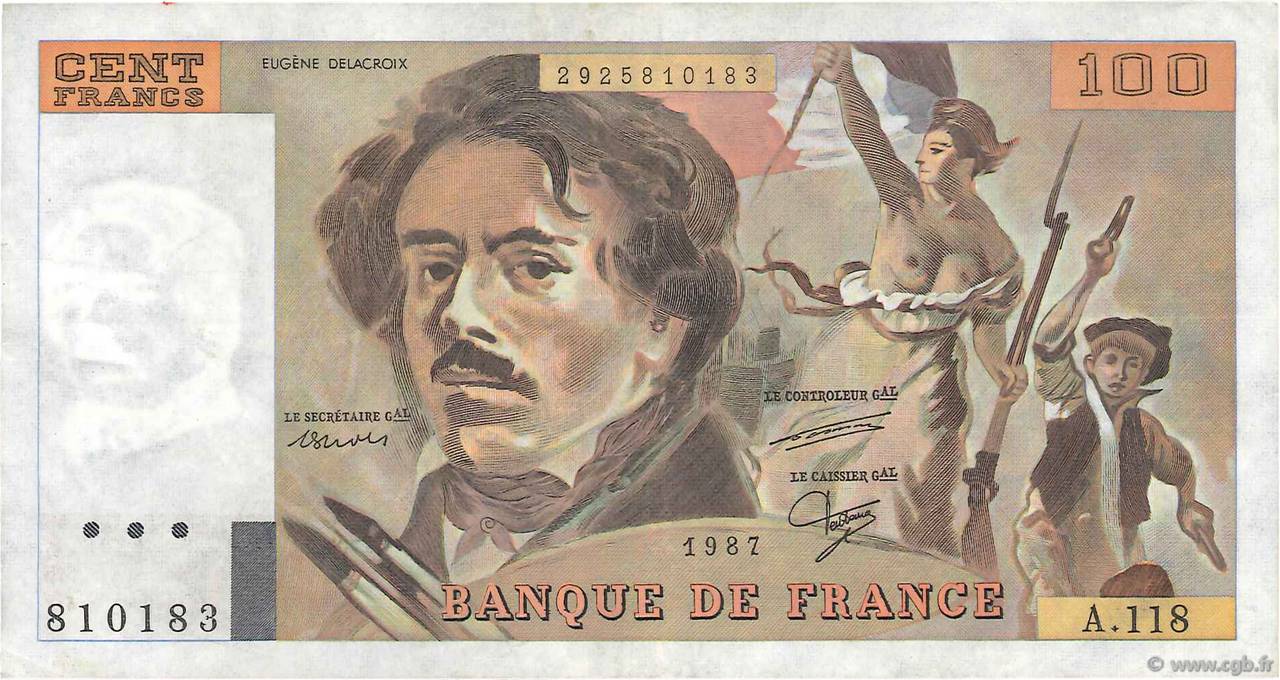 100 Francs DELACROIX modifié FRANCE  1987 F.69.11 TTB+