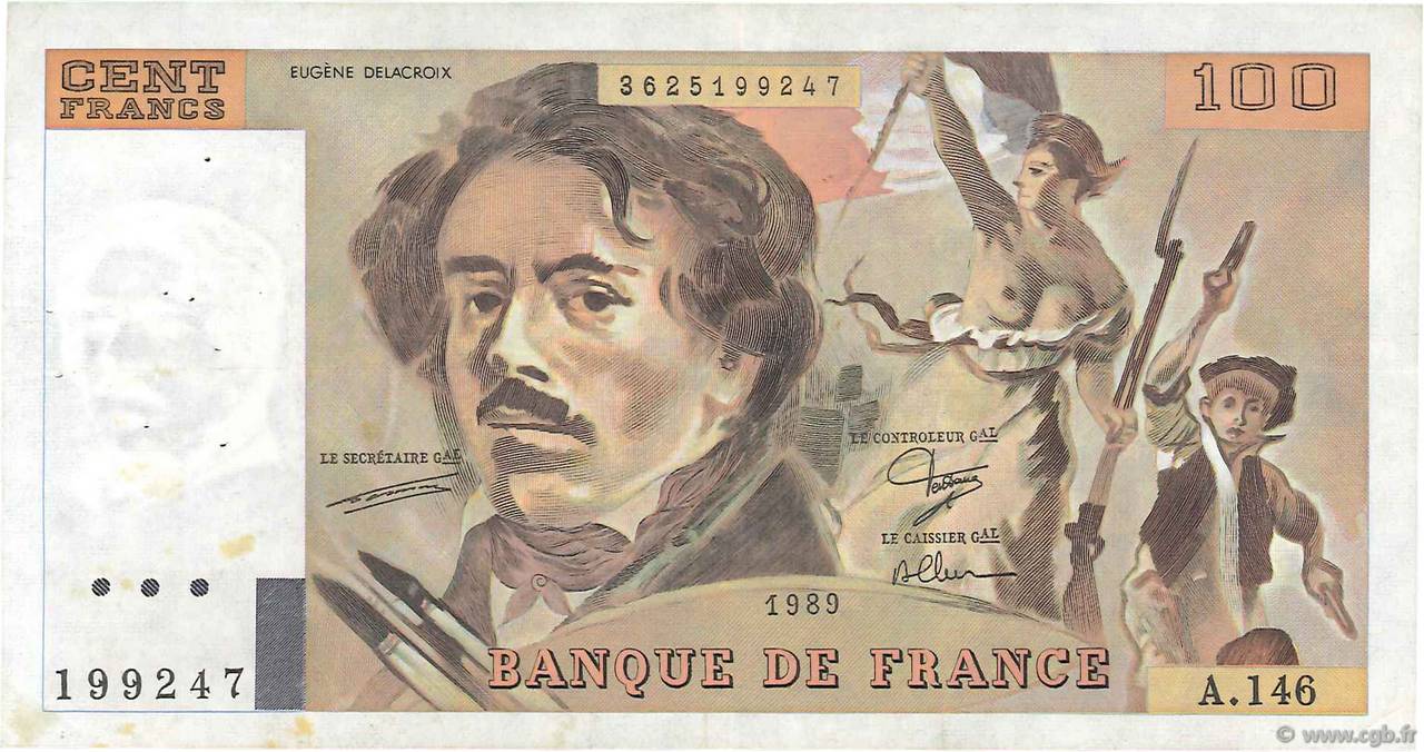 100 Francs DELACROIX modifié FRANCE  1989 F.69.13c TTB
