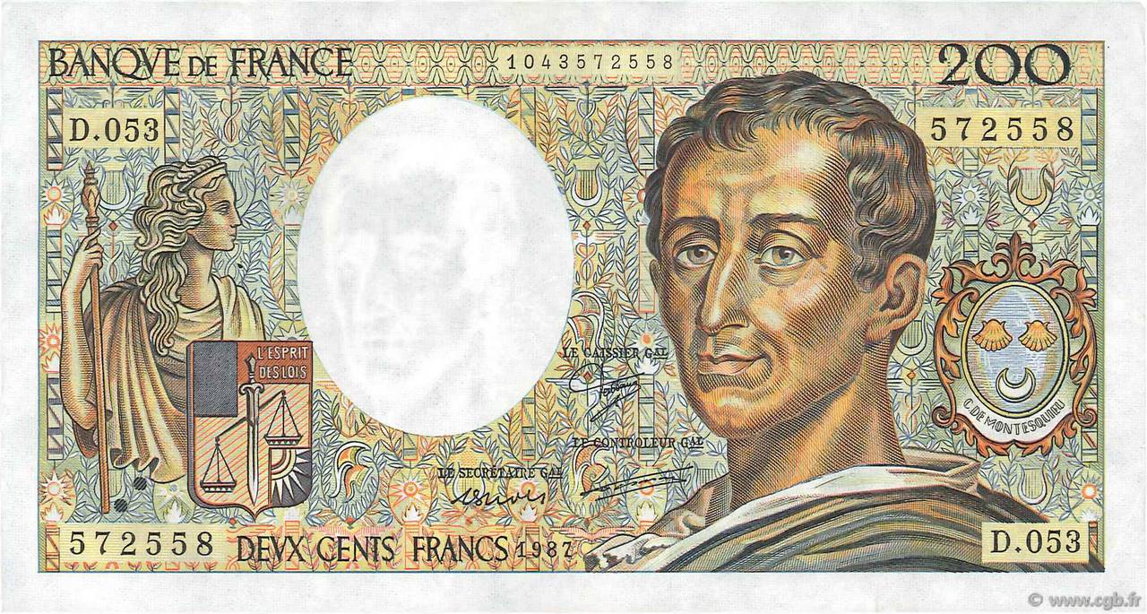 200 Francs MONTESQUIEU FRANCE  1987 F.70.07 SUP