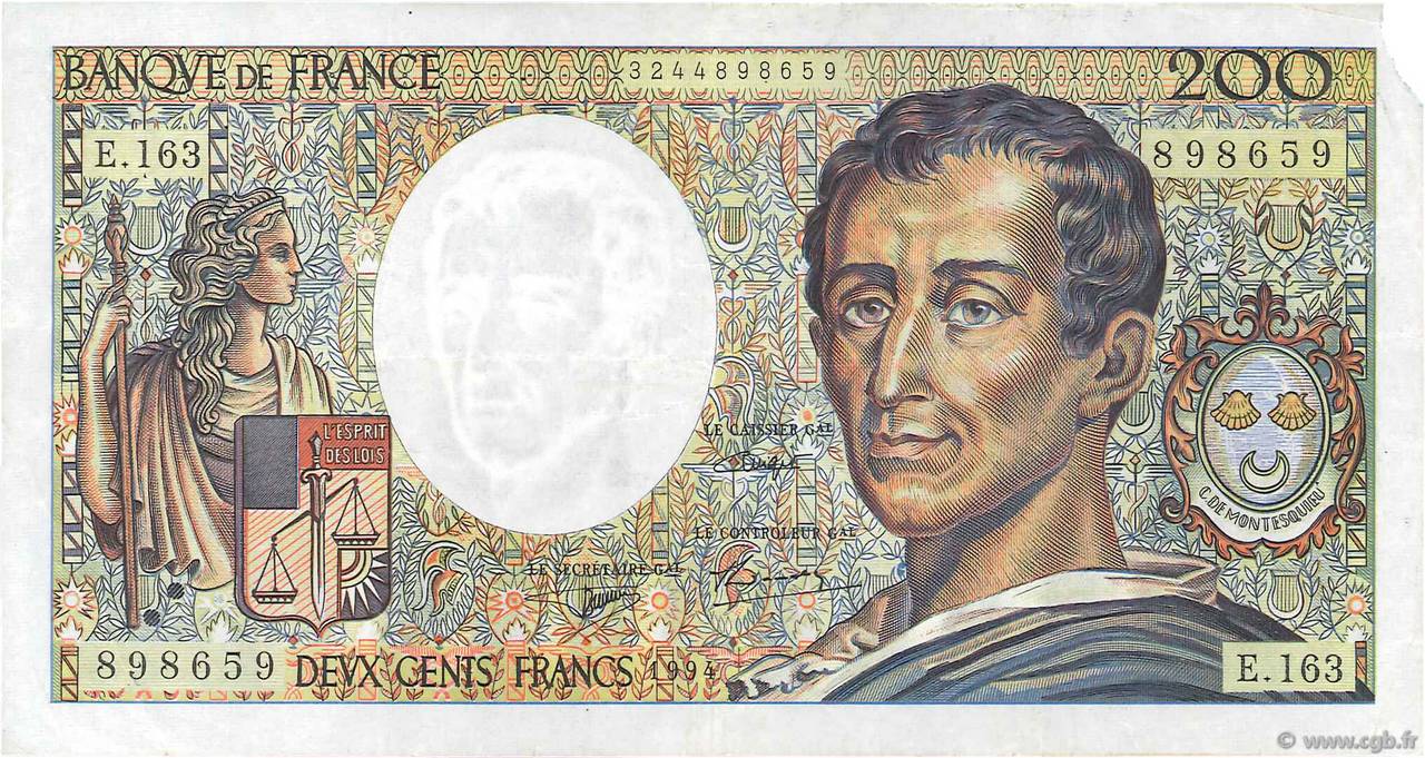 200 Francs MONTESQUIEU Modifié FRANCE  1994 F.70/2.01 TTB