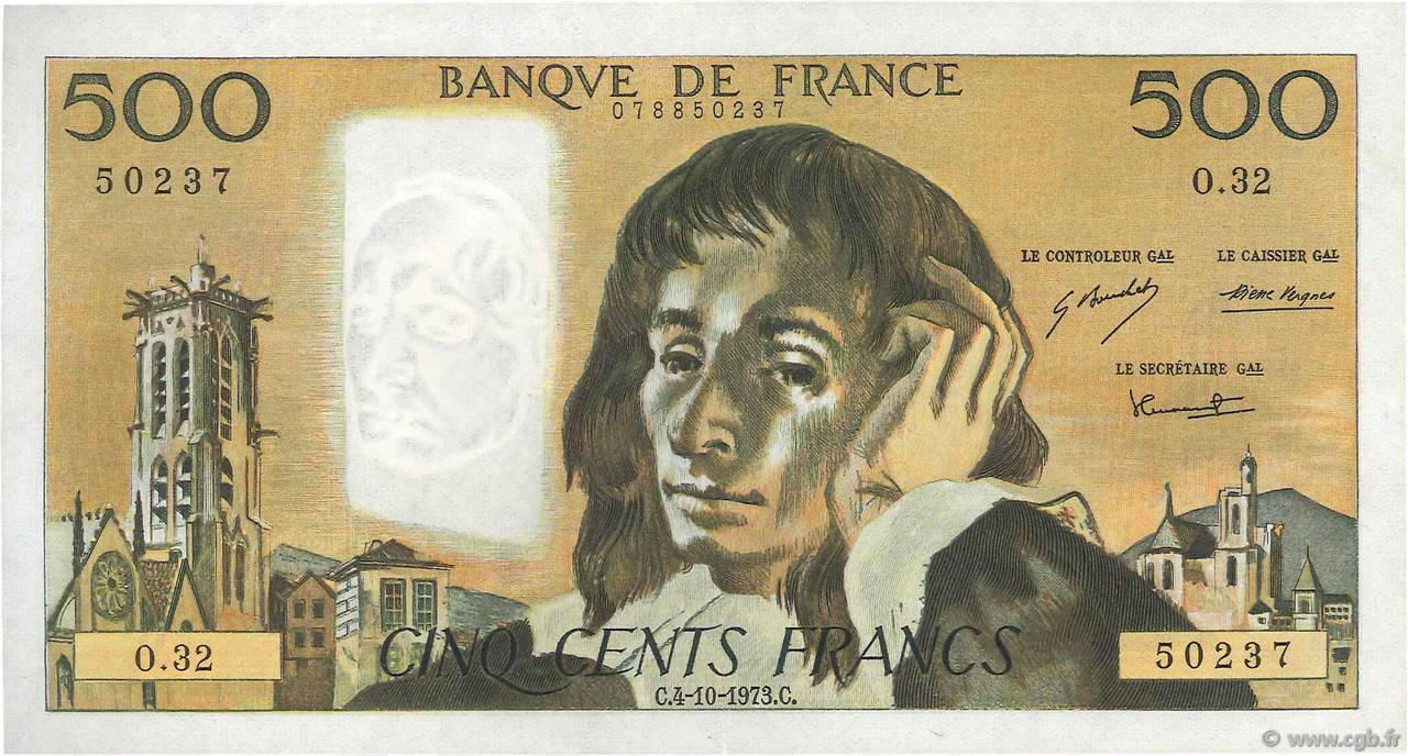 500 Francs PASCAL FRANCE  1973 F.71.09 SUP+