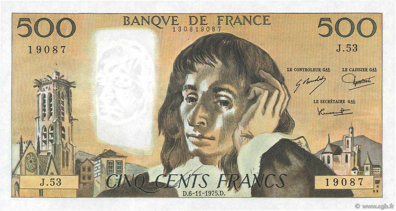 500 Francs PASCAL FRANCE  1975 F.71.13 pr.SPL