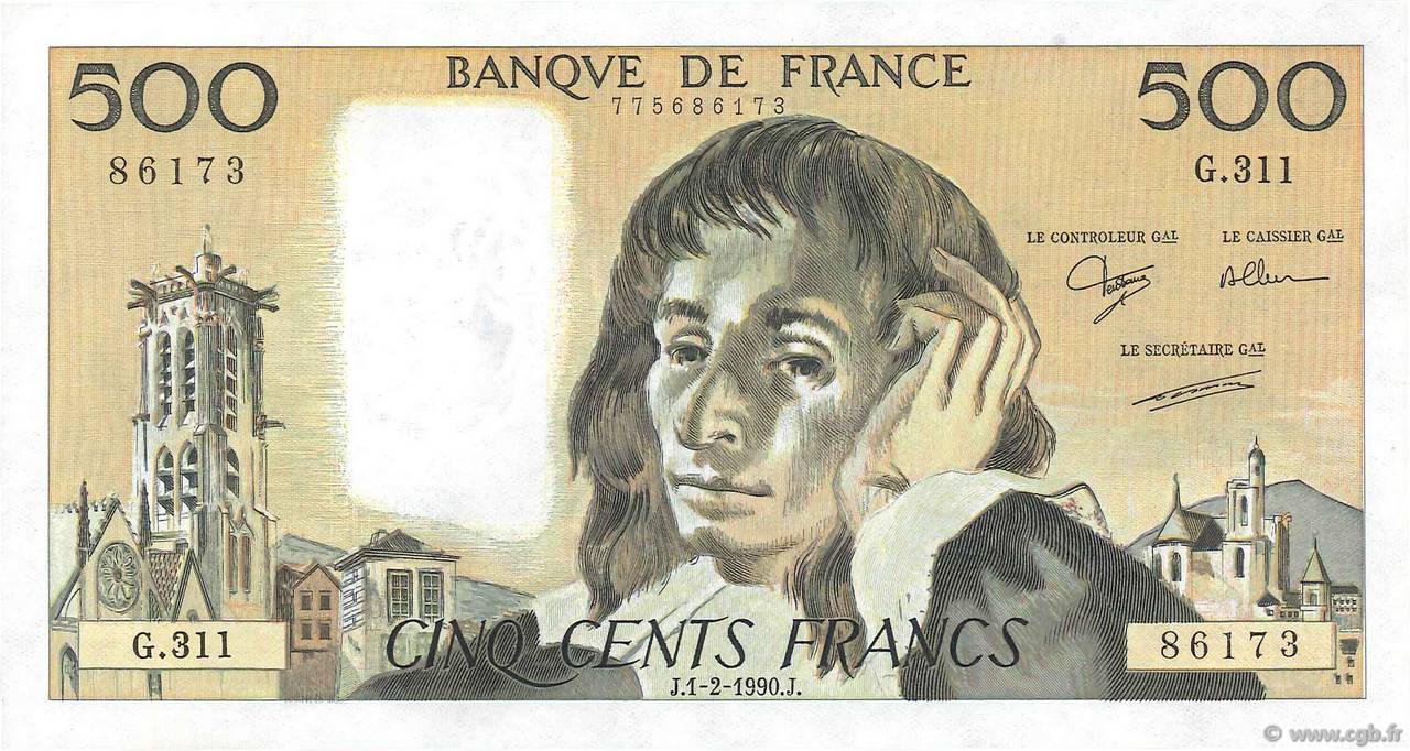 500 Francs PASCAL FRANCE  1990 F.71.43 SPL