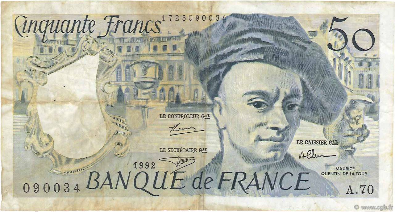 50 Francs QUENTIN DE LA TOUR FRANCE  1992 F.67.18A70 TB