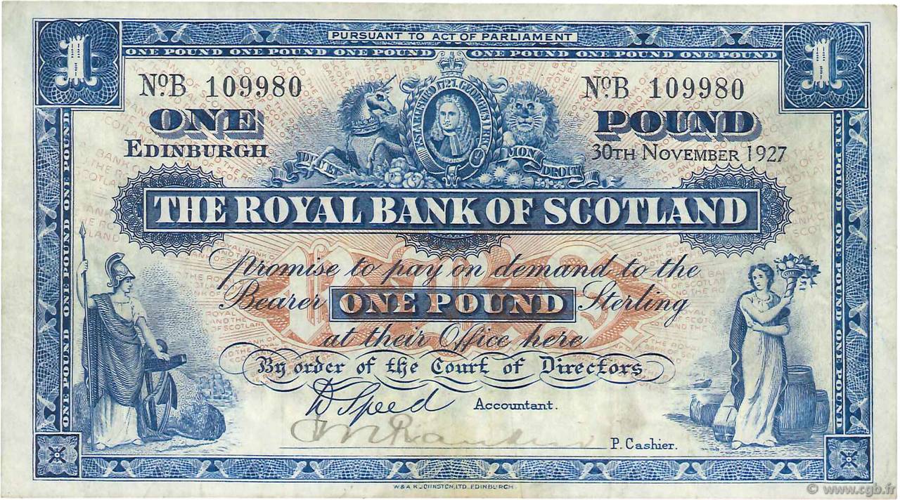 1 Pound ÉCOSSE  1927 P.321 TTB