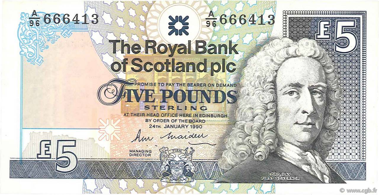 5 Pounds SCOTLAND  1990 P.352a UNC-