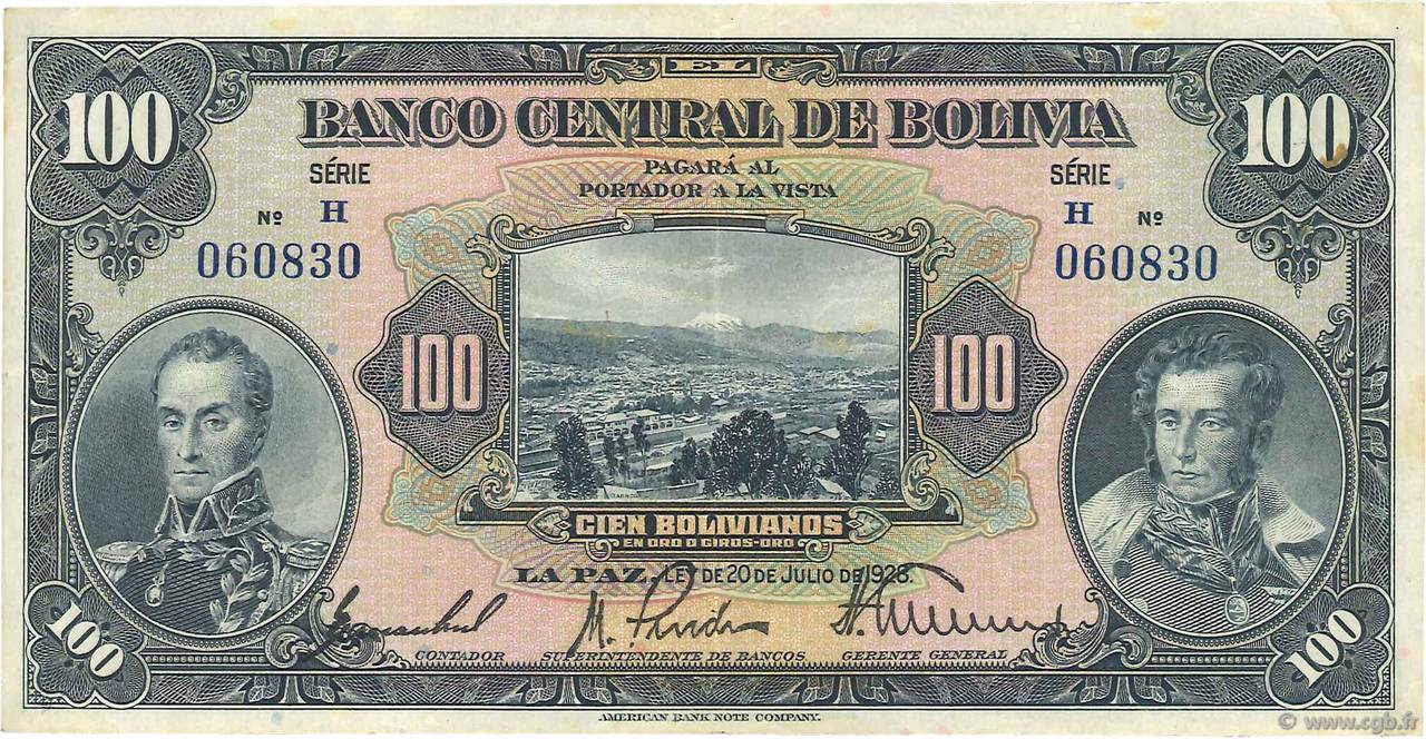 100 Bolivianos BOLIVIE  1928 P.125a pr.TTB