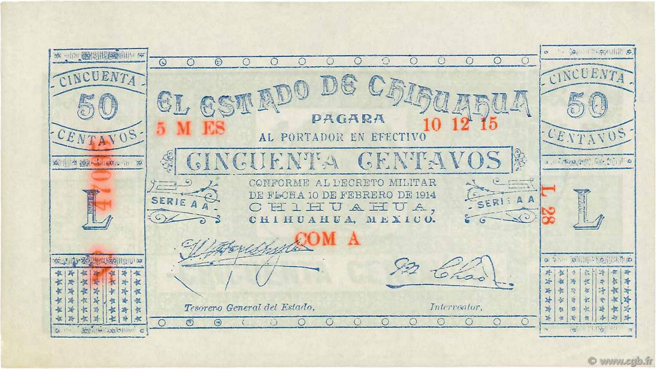 50 Centavos MEXICO  1915 PS.0527a AU-