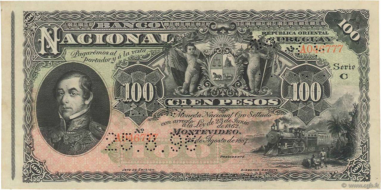 100 Pesos URUGUAY  1887 P.A096b SPL