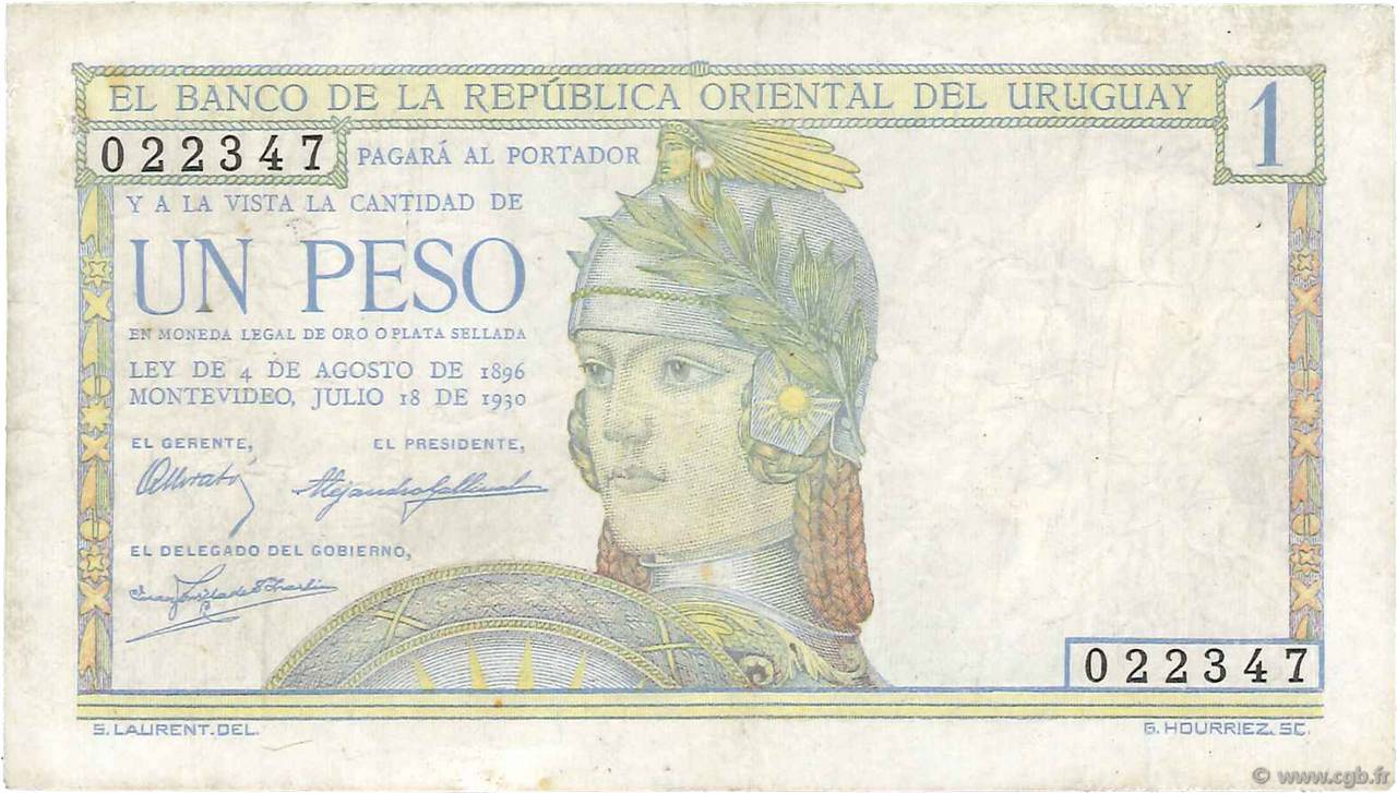 1 Peso URUGUAY  1930 P.017a TB