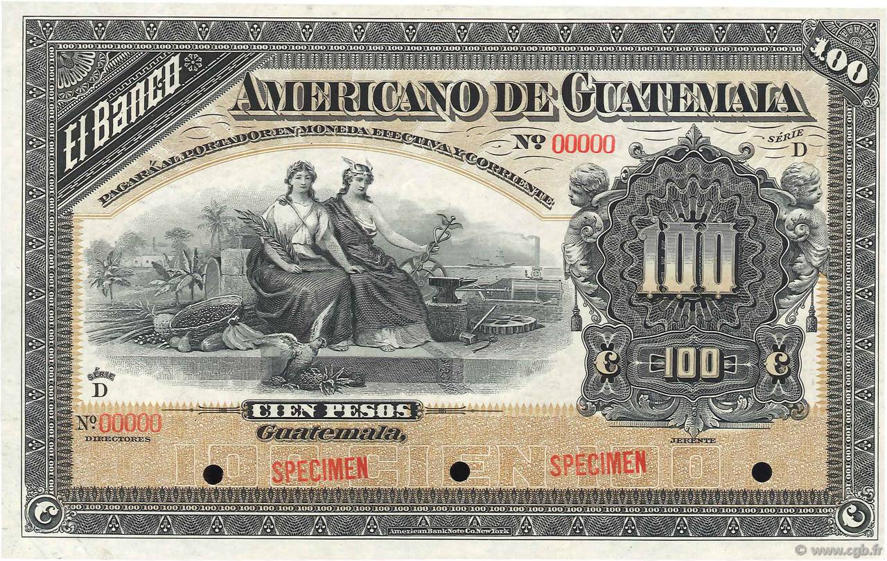 100 Pesos Spécimen GUATEMALA  1913 PS.114s SPL