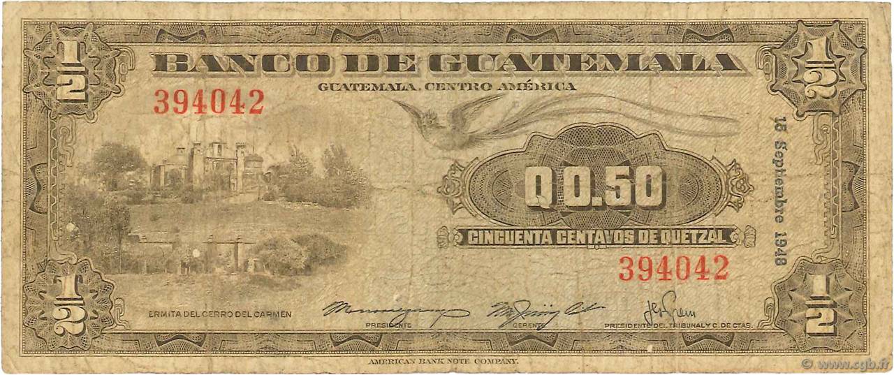 1/2 Quetzal GUATEMALA  1948 P.023 B