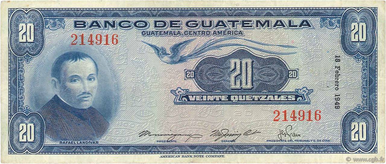 20 Quetzales GUATEMALA  1949 P.027 TTB