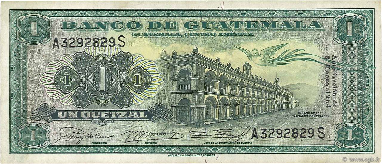 1 Quetzal GUATEMALA  1964 P.043f TTB