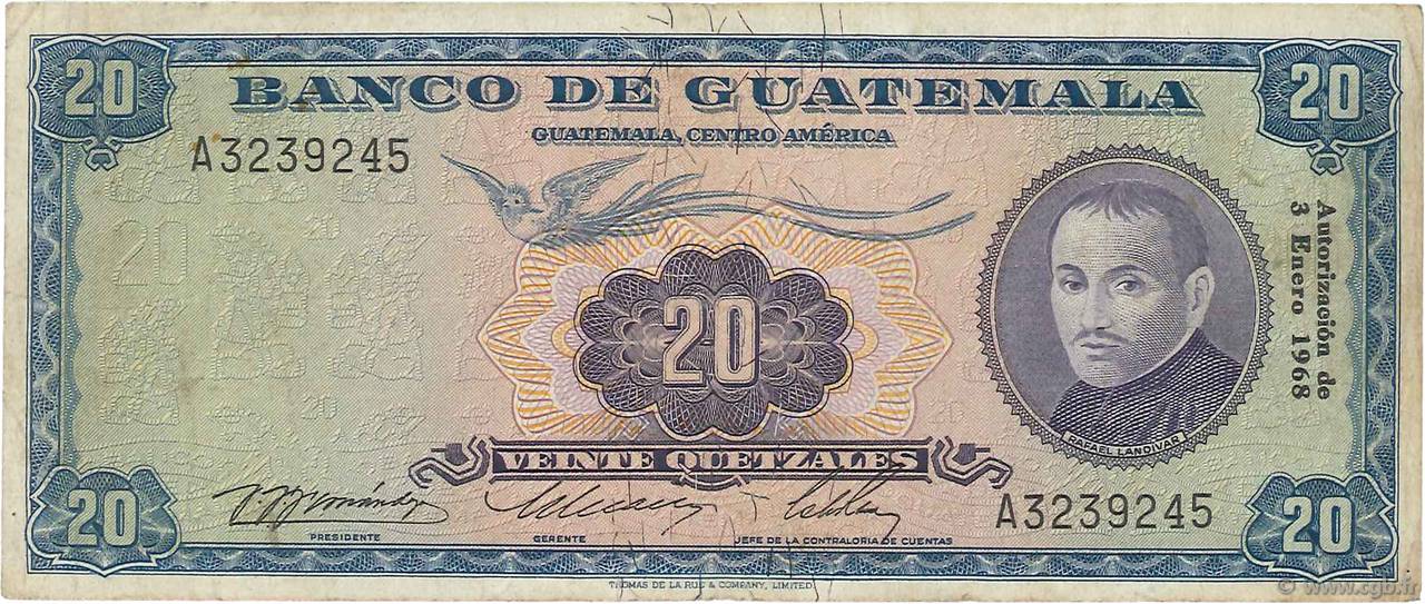 20 Quetzales GUATEMALA  1968 P.055d pr.TTB