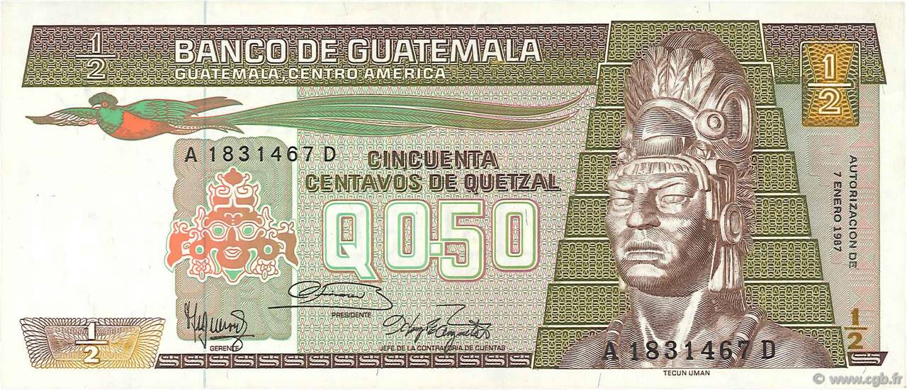 1/2 Quetzal GUATEMALA  1987 P.065 SUP