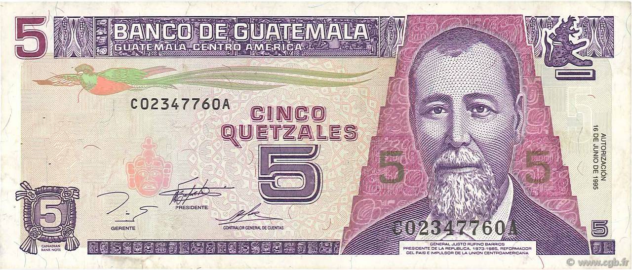 5 Quetzales GUATEMALA  1995 P.088b TTB
