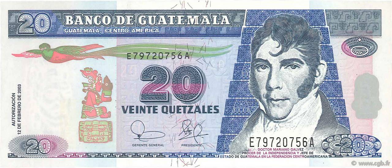 20 Quetzales GUATEMALA  2003 P.108 UNC