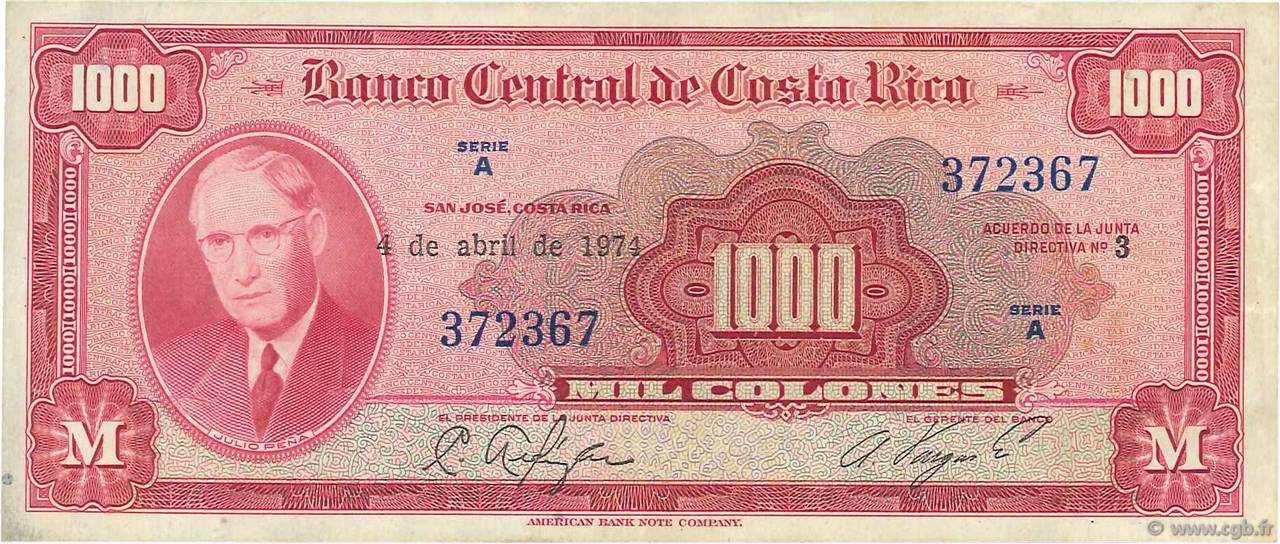 1000 Colones COSTA RICA  1974 P.226c TTB
