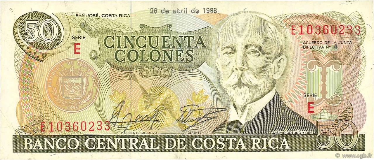 50 Colones COSTA RICA  1988 P.253 TTB