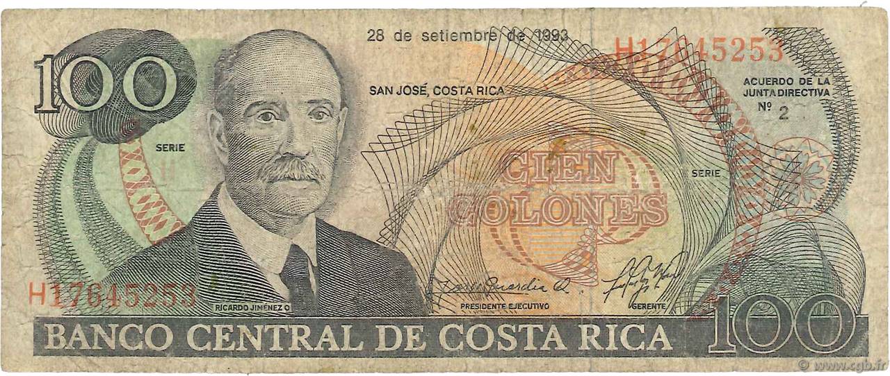 100 Colones COSTA RICA  1993 P.261a B