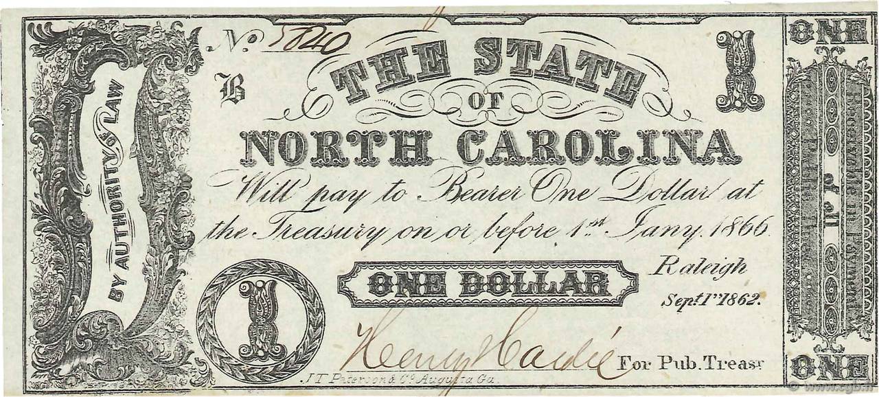 1 Dollar ÉTATS-UNIS D AMÉRIQUE Raleigh 1862 PS.2359a pr.SPL