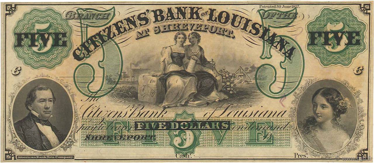 5 Dollars ÉTATS-UNIS D AMÉRIQUE Shreveport 1850 Haxby.G.60a NEUF