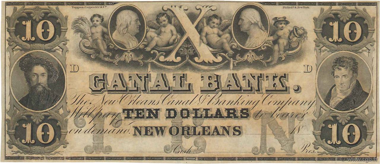10 Dollars ÉTATS-UNIS D AMÉRIQUE Nouvelle Orléans 1850 Haxby.G.22a NEUF