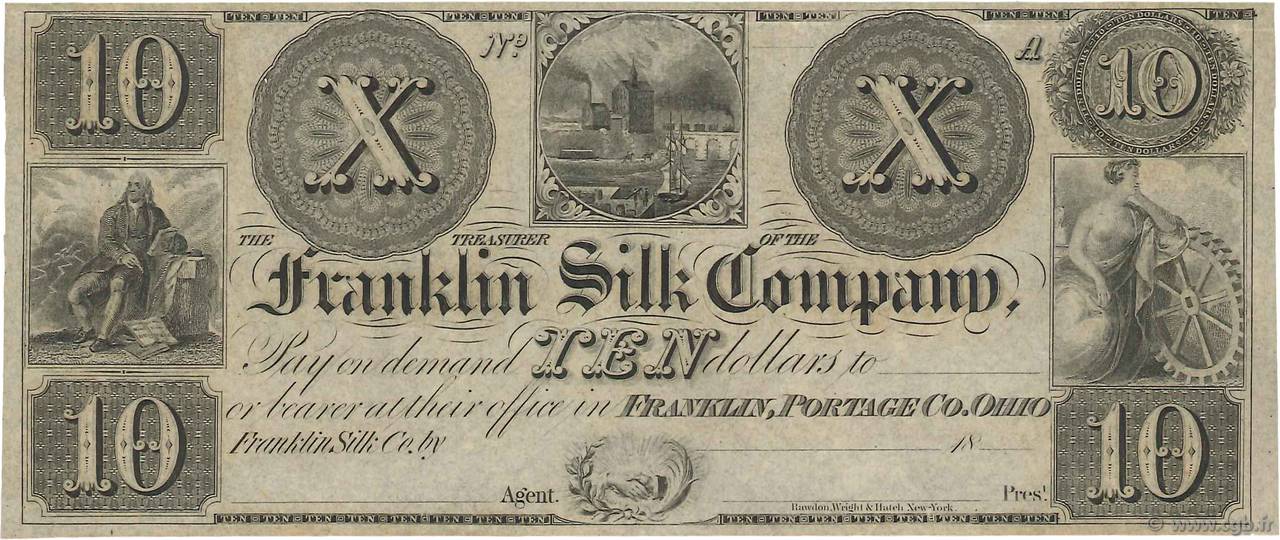 10 Dollars Non émis ÉTATS-UNIS D AMÉRIQUE Franklin 1837 P.- NEUF