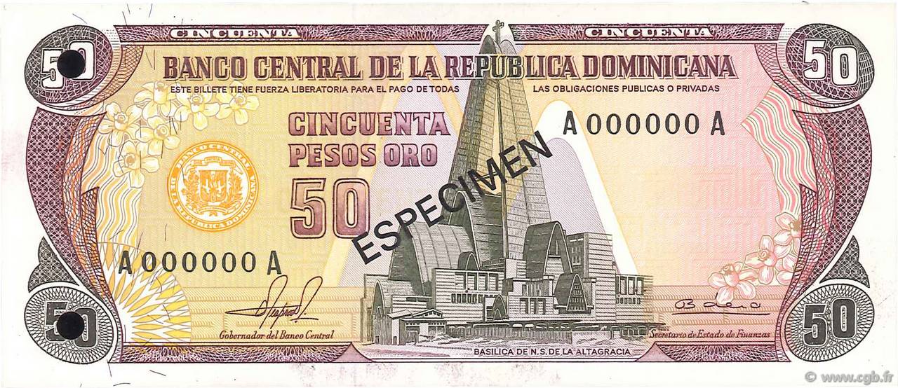 50 Pesos Oro Spécimen RÉPUBLIQUE DOMINICAINE  1981 P.121s1 pr.NEUF