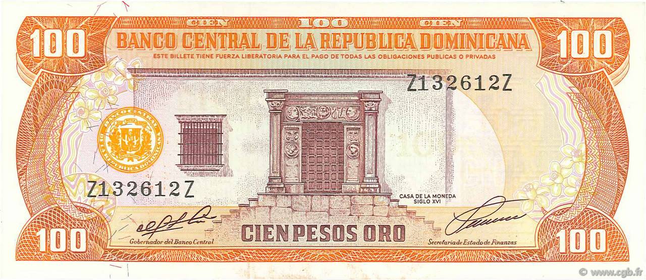 100 Pesos Oro DOMINICAN REPUBLIC  1991 P.136a UNC