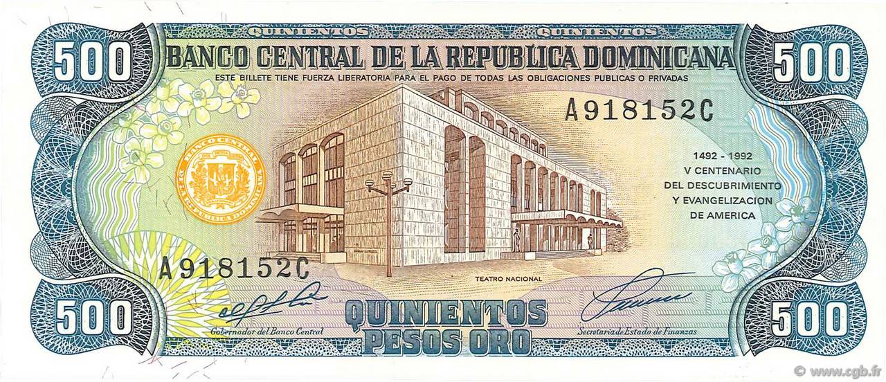 500 Pesos Oro RÉPUBLIQUE DOMINICAINE  1992 P.141a fST+