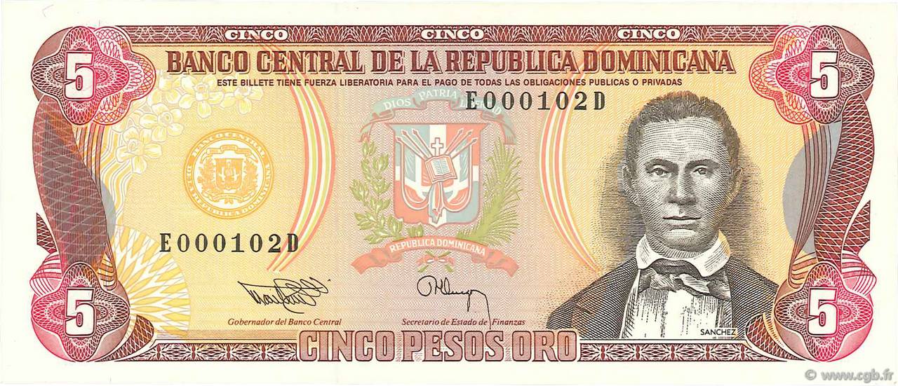 5 Pesos Oro RÉPUBLIQUE DOMINICAINE  1993 P.143a pr.NEUF