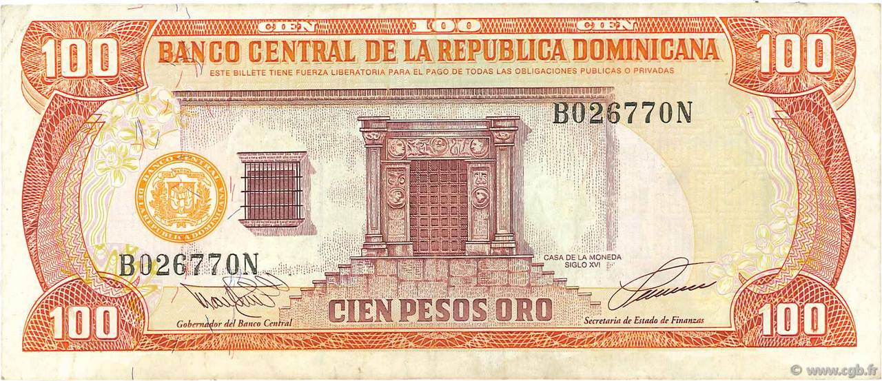 100 Pesos Oro RÉPUBLIQUE DOMINICAINE  1993 P.144a TTB