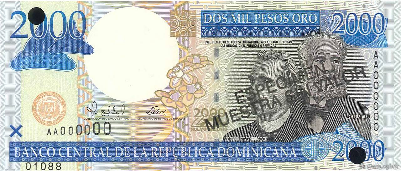 2000 Pesos Oro Spécimen RÉPUBLIQUE DOMINICAINE  2000 P.164s NEUF