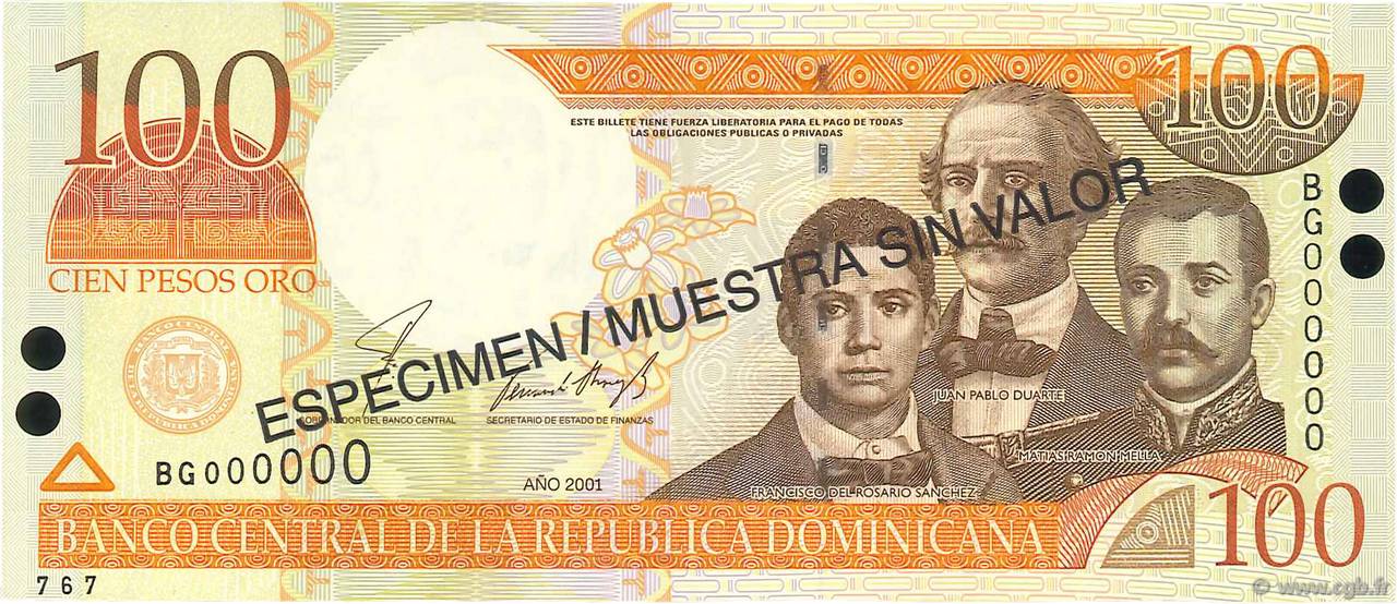 100 Pesos Oro Spécimen DOMINICAN REPUBLIC  2001 P.171s1 UNC