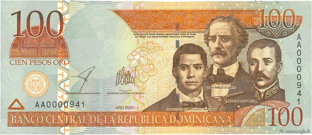 100 Pesos Oro RÉPUBLIQUE DOMINICAINE  2002 P.175a SPL