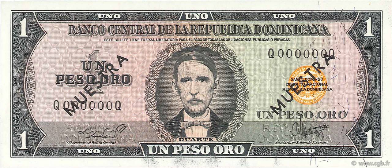 1 Peso Oro Spécimen RÉPUBLIQUE DOMINICAINE  1964 P.099s1 FDC