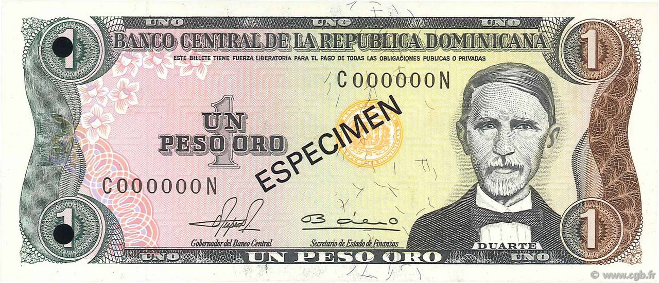 1 Peso Oro Spécimen DOMINICAN REPUBLIC  1981 P.117s2 UNC