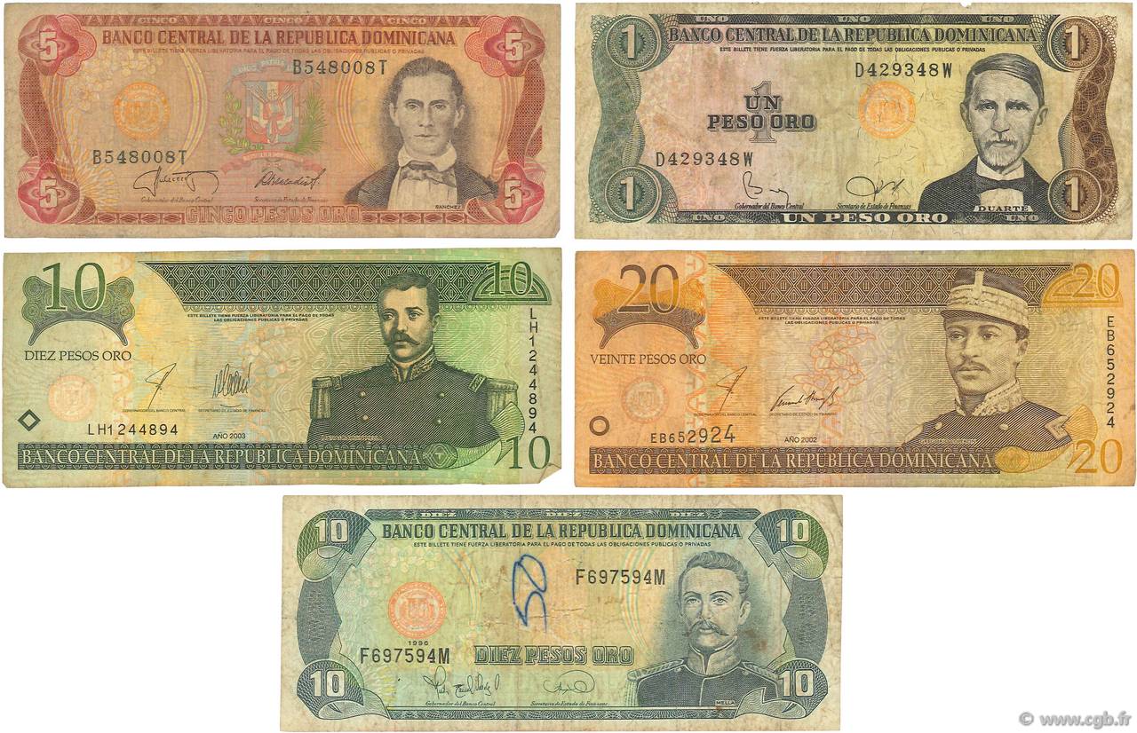Lot de 5 billets RÉPUBLIQUE DOMINICAINE  1970 P.LOT B