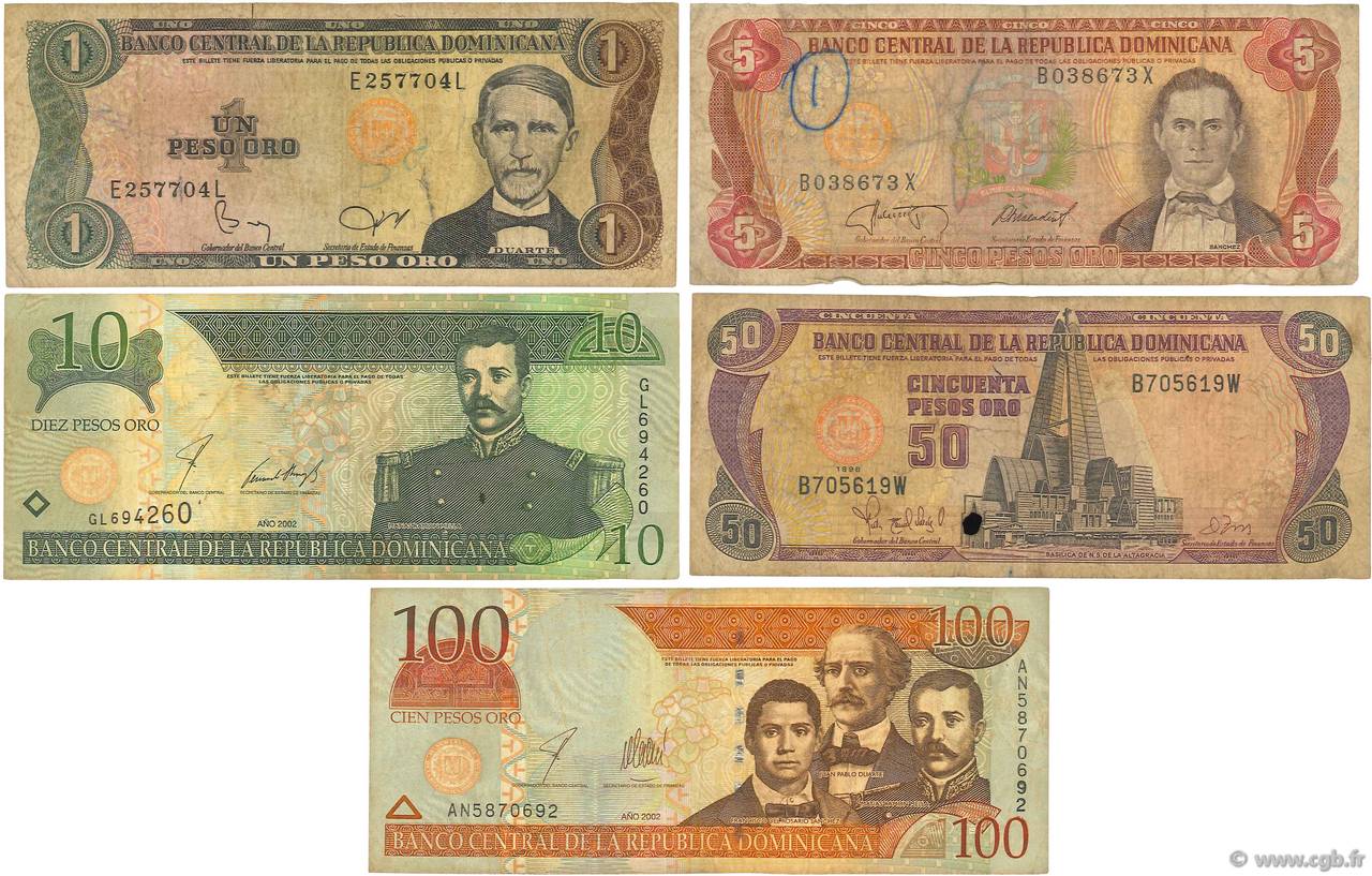 Lot de 5 billets RÉPUBLIQUE DOMINICAINE  1960 P.LOT B