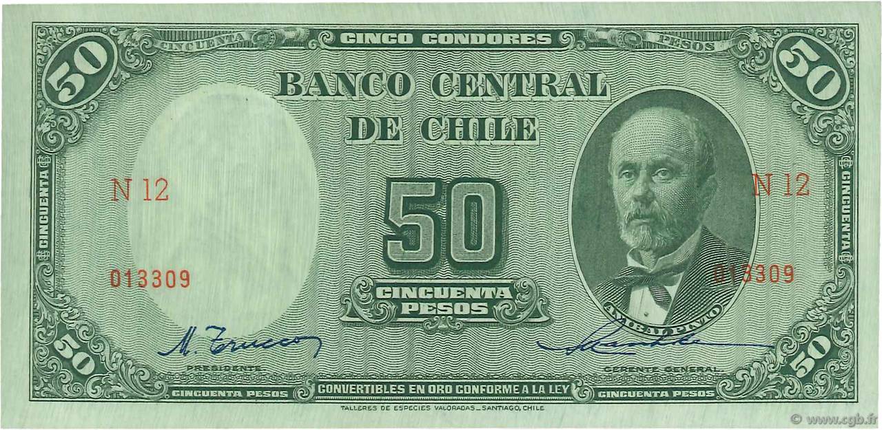 50 Pesos - 5 Condores CHILI  1947 P.112 NEUF