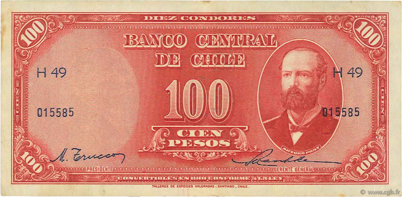 100 Pesos - 10 Condores CHILI  1947 P.113 TTB+