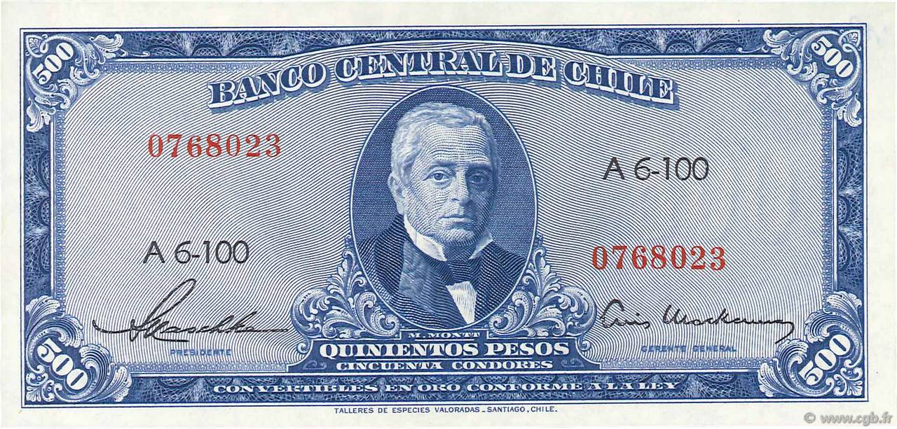 500 Pesos - 50 Condores CHILI  1947 P.115 SPL
